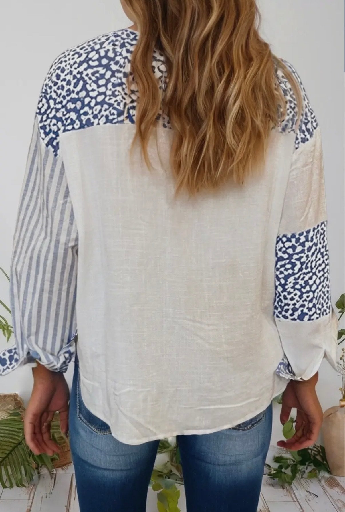 Leopard Striped Western Patchwork Button-Up Shirt