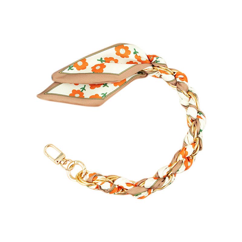 Gemelli - Gold Chain with Scarf Orange Floral - Short HH
