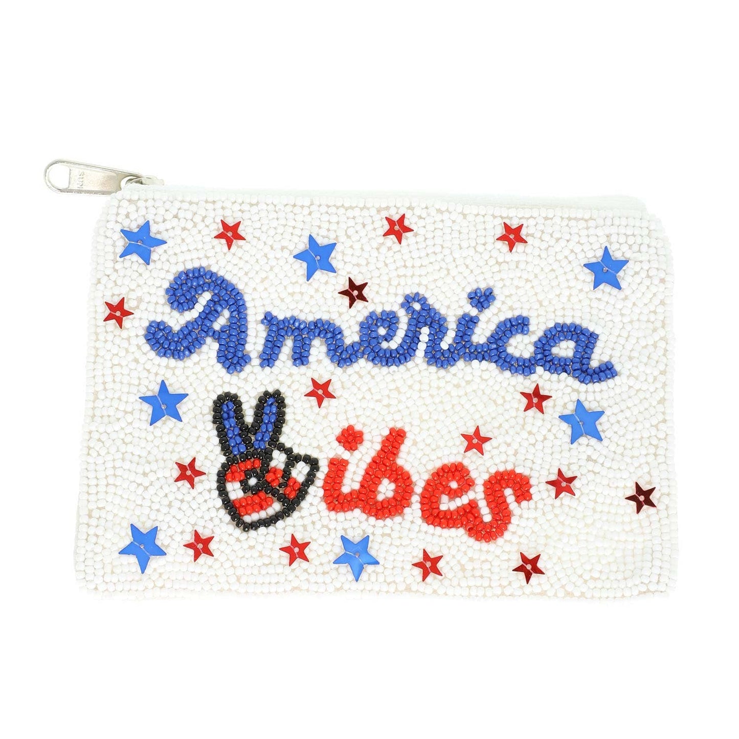 America Vibes Peace Sign Beaded Coin Bag