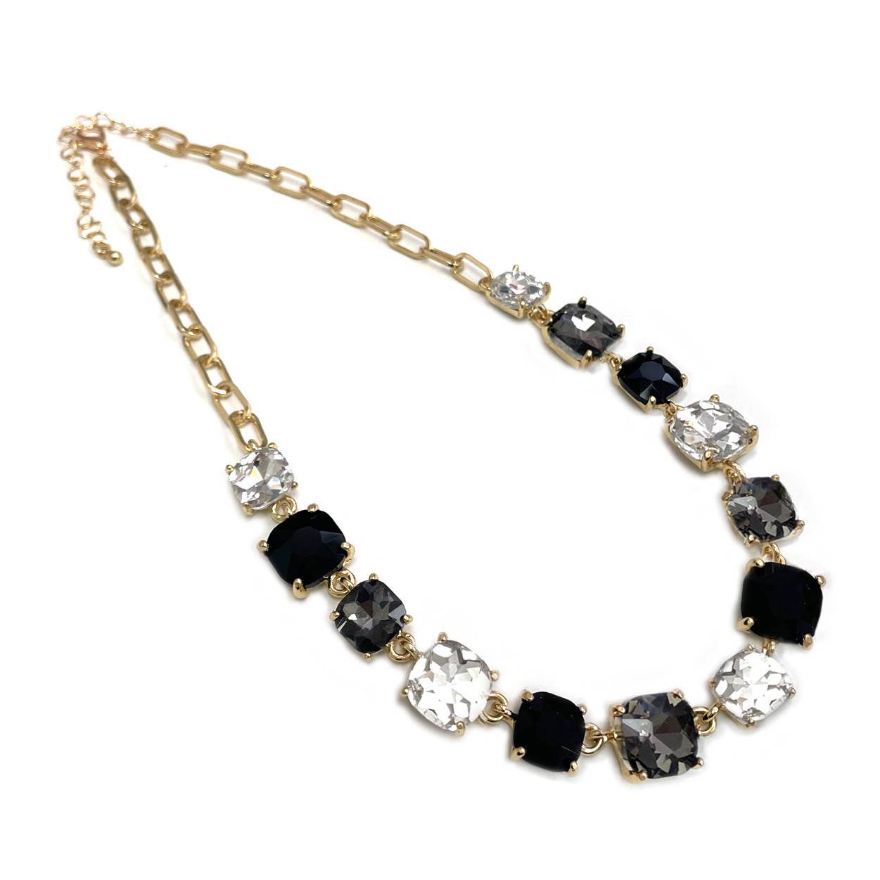 Cushion Cut Square Glass Crystal Linked Chain Necklace