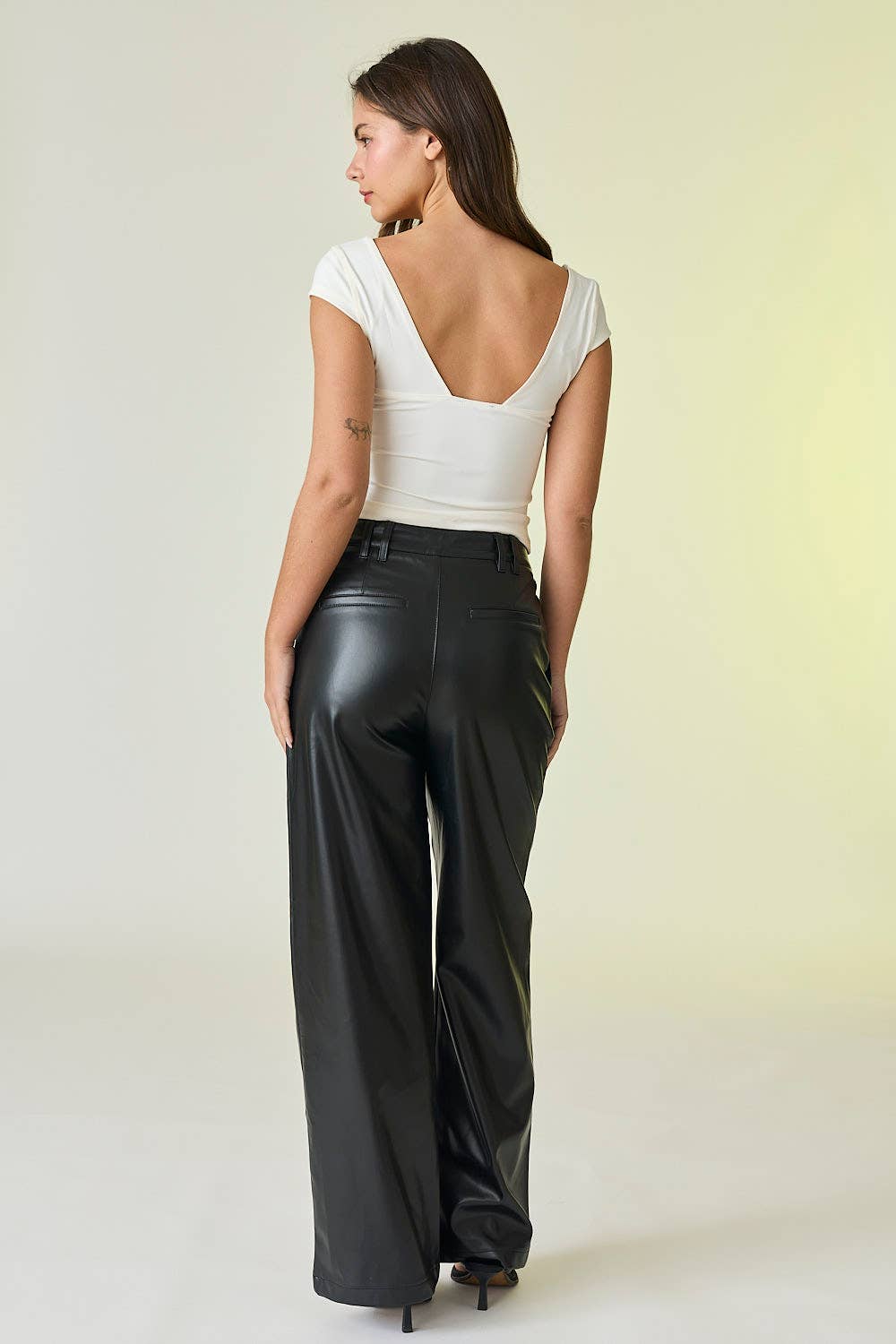 Faux Leather Wide-Leg Pants