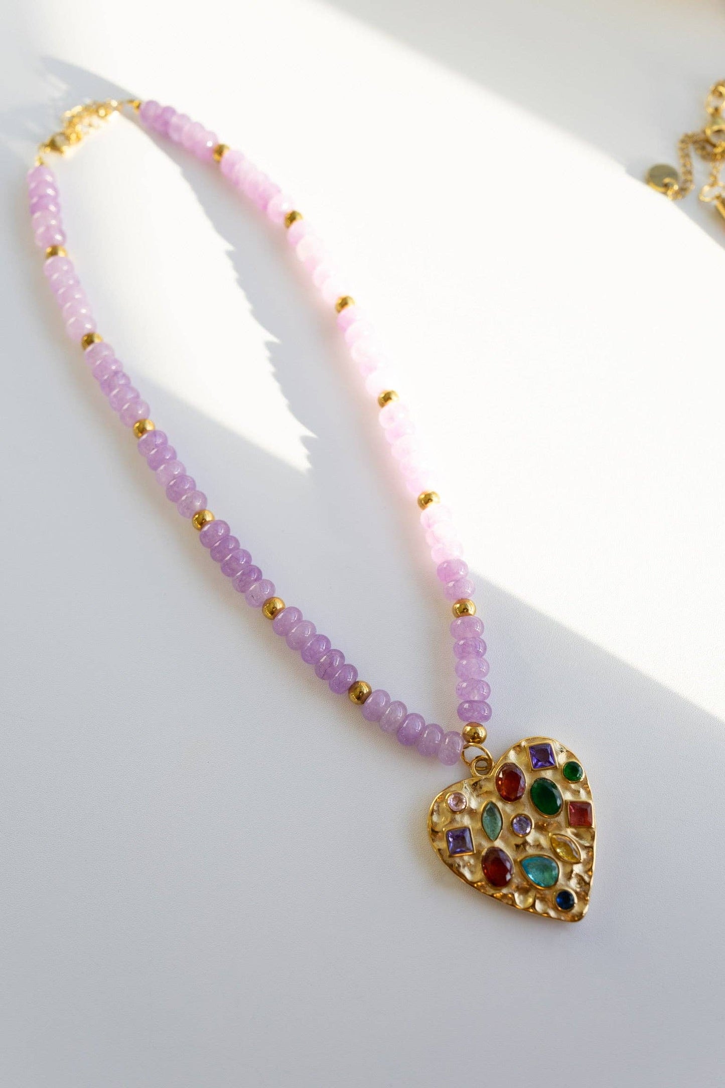 Jeweled Confetti Heart Necklace - Lilac