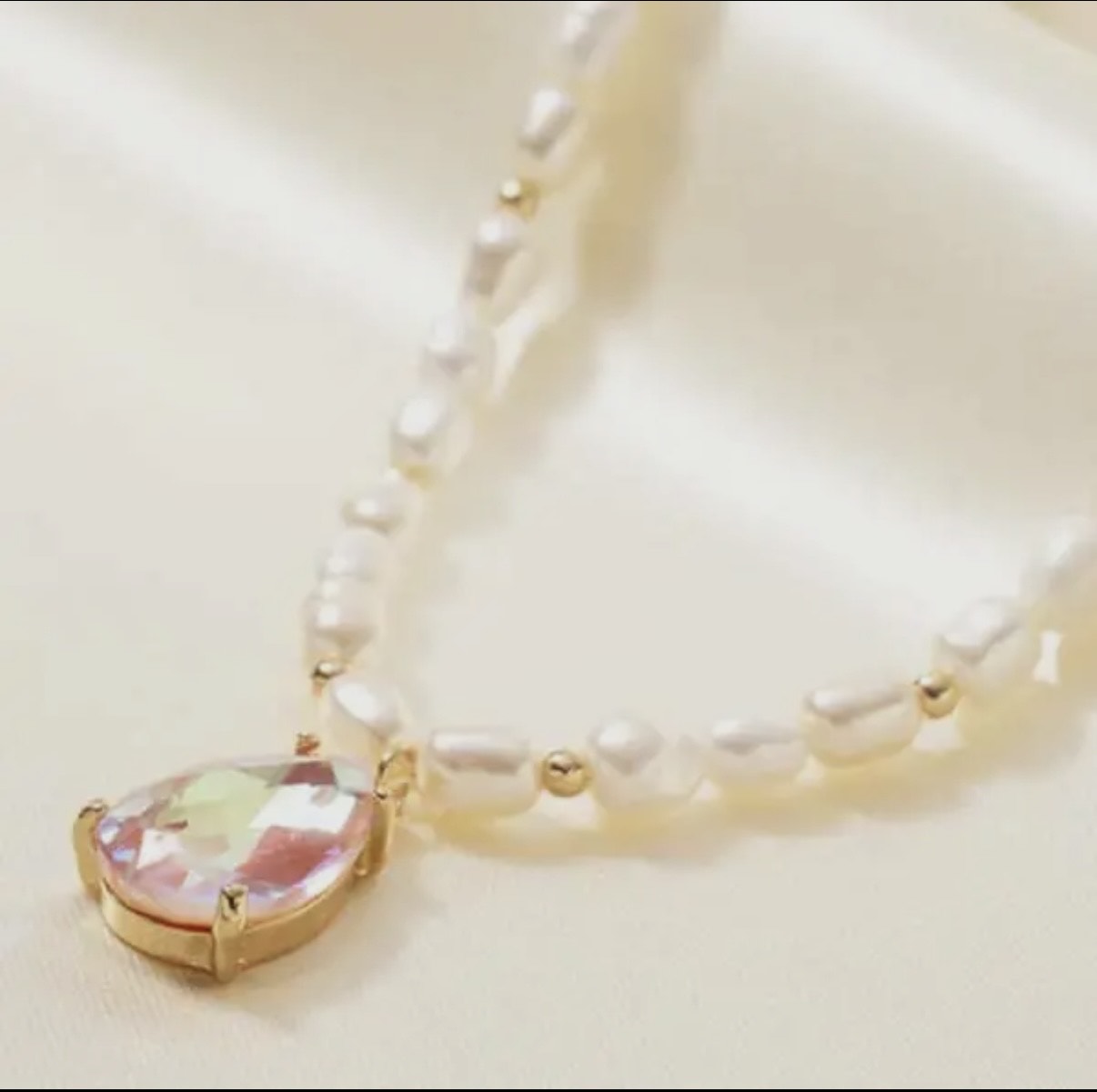 Acrylic Pearl Necklace with Pink AB Glass Pendant