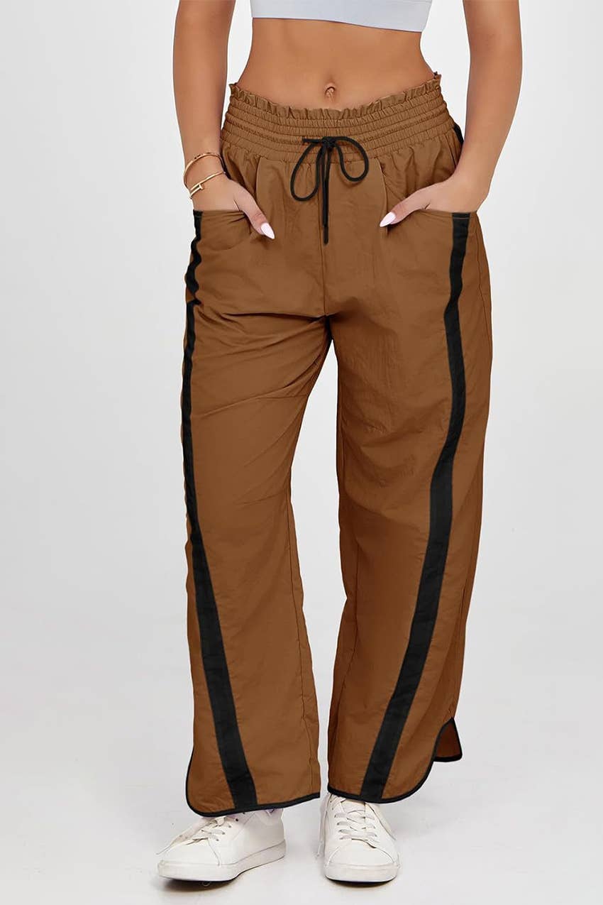 Brown Athletic Color-Block Striped Waterproof Joggers