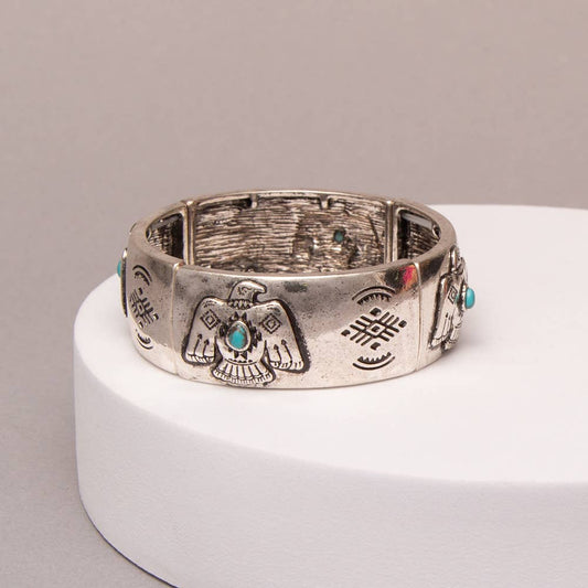Western Stretch Bracelet With Thunderbird And Turquoise