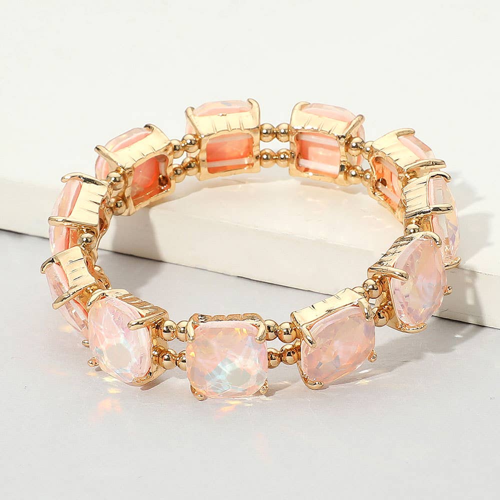 Clear -Cushion Cut Square Stone Stretch Bracelet