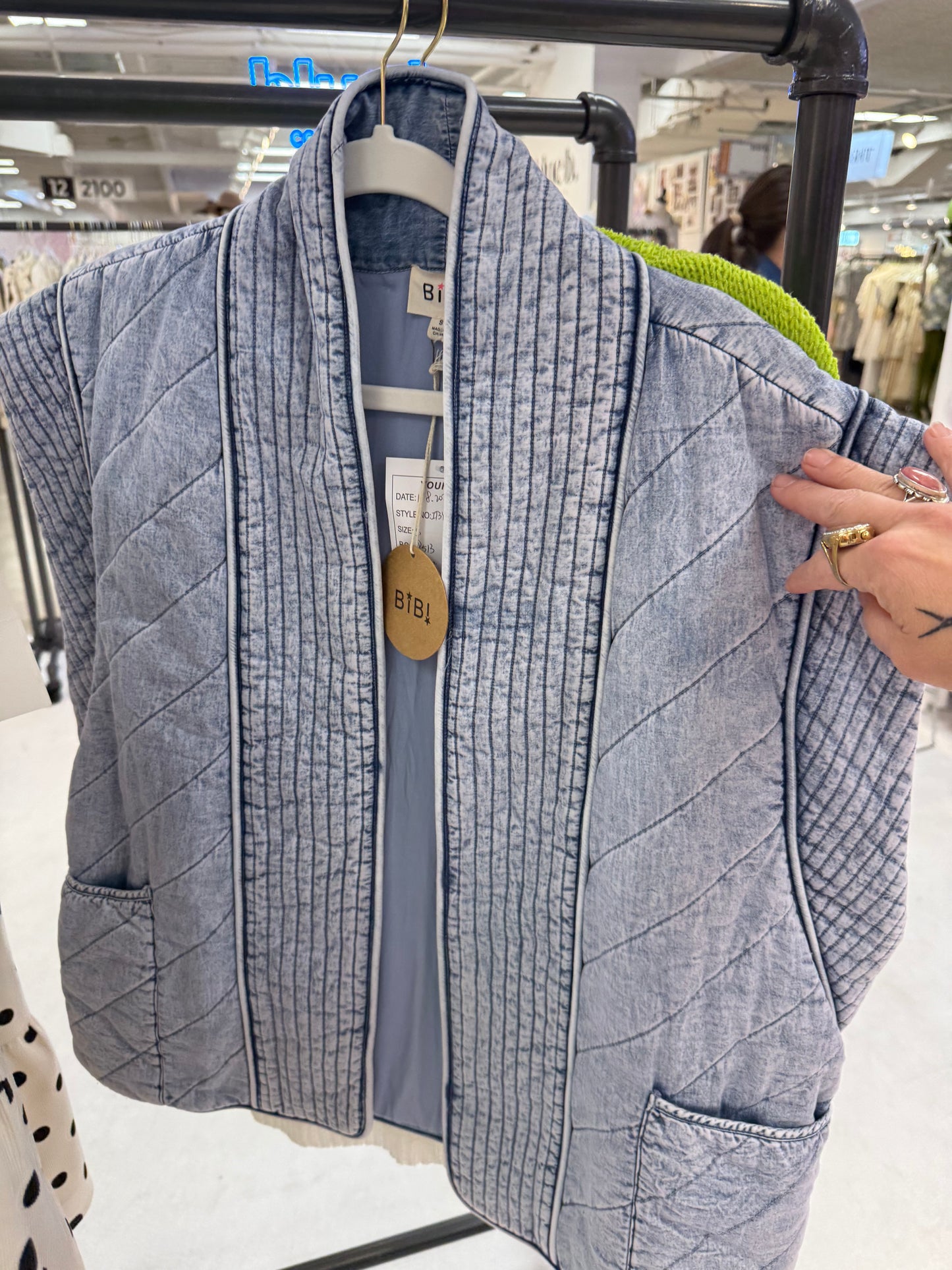 Quilted Washed Chambray Vest