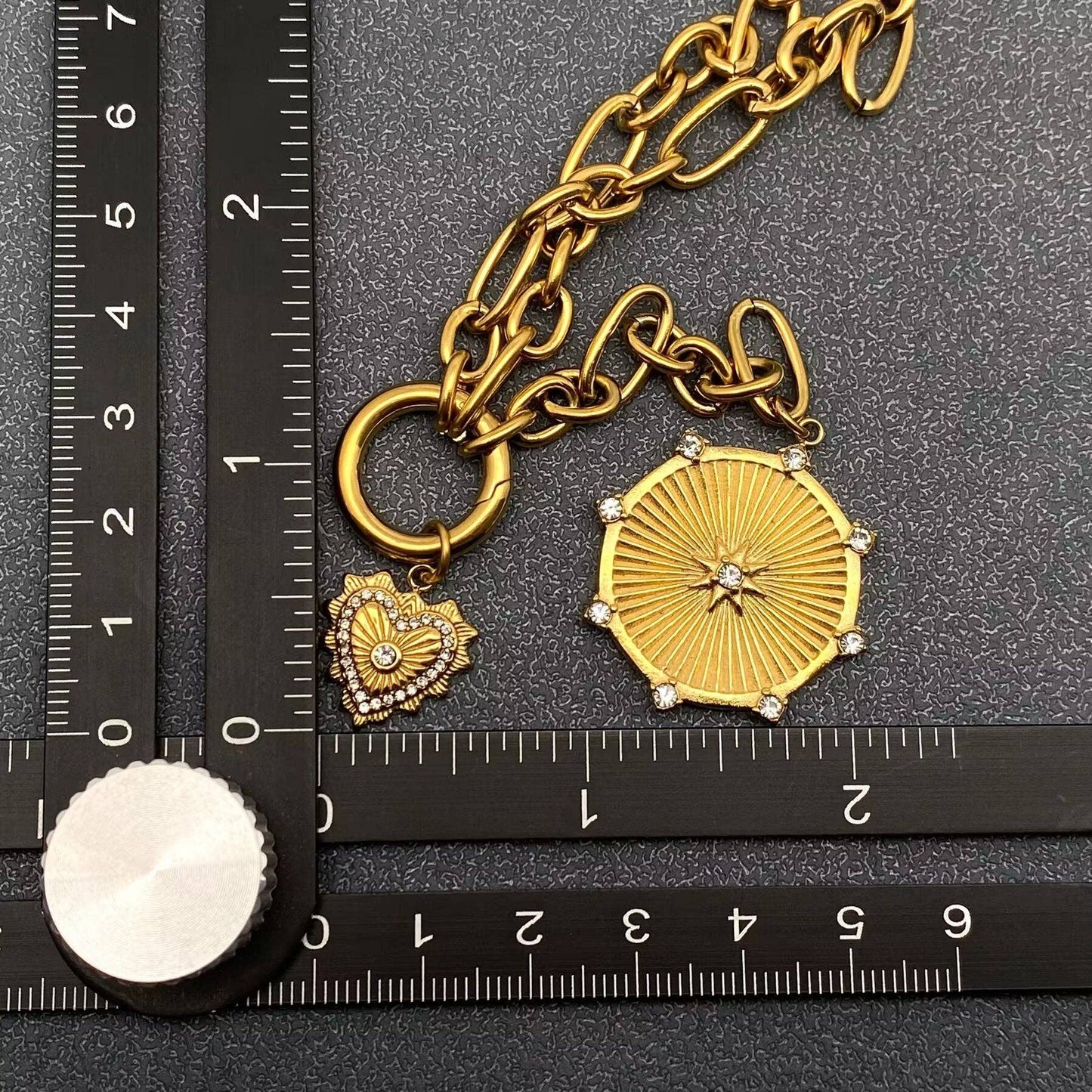 18K Gold Plated SS Y-neck Chain -Sun & Heart Charm