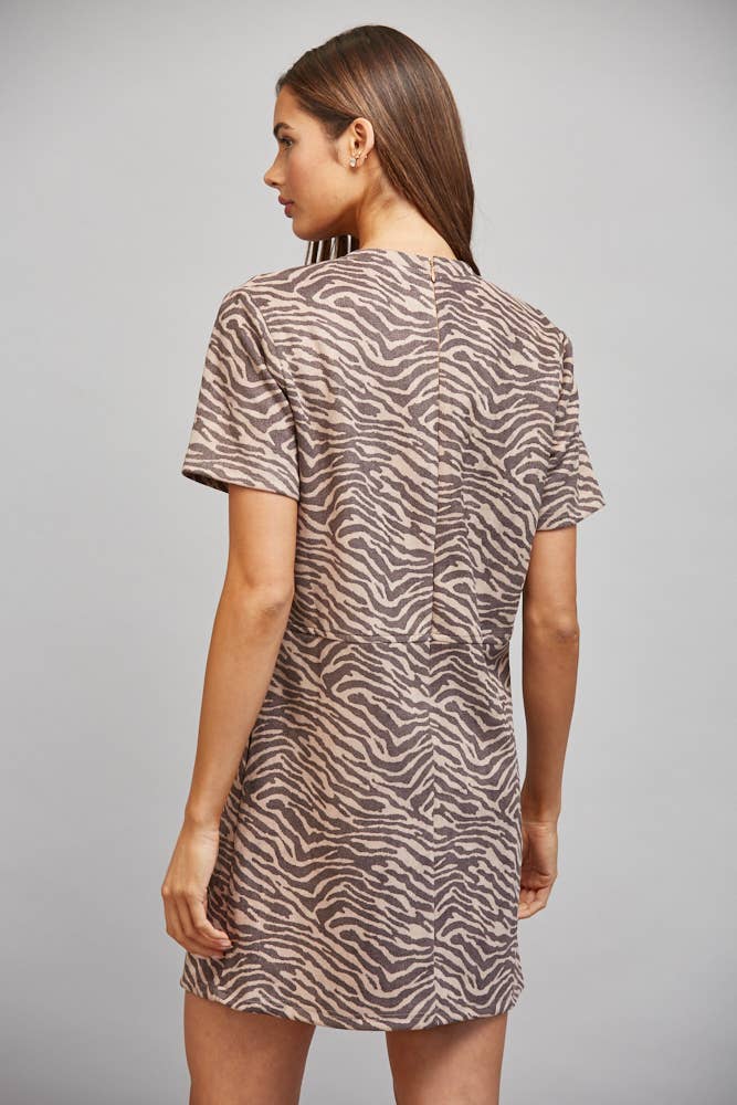 Brown Zebra Faux Suede Dress