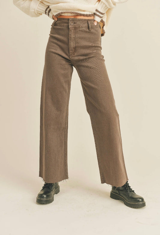 Brown -Straight Wide Leg Denim Pants