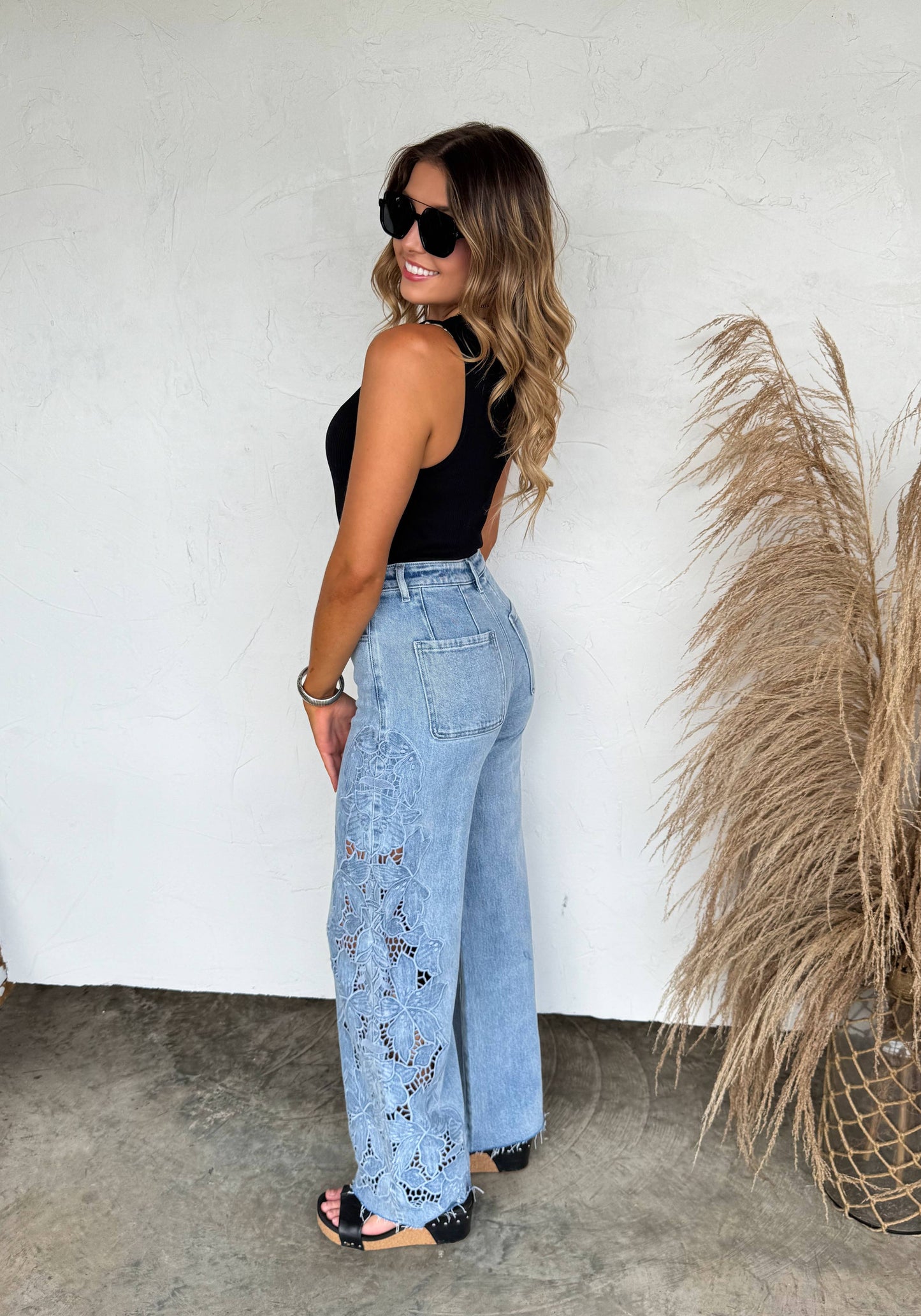 Lace Cutout WIDE LEG JEAN