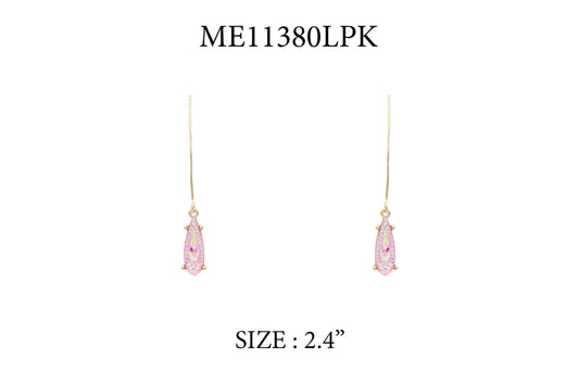 Pink Crystal Teardrop Fishhook Earring