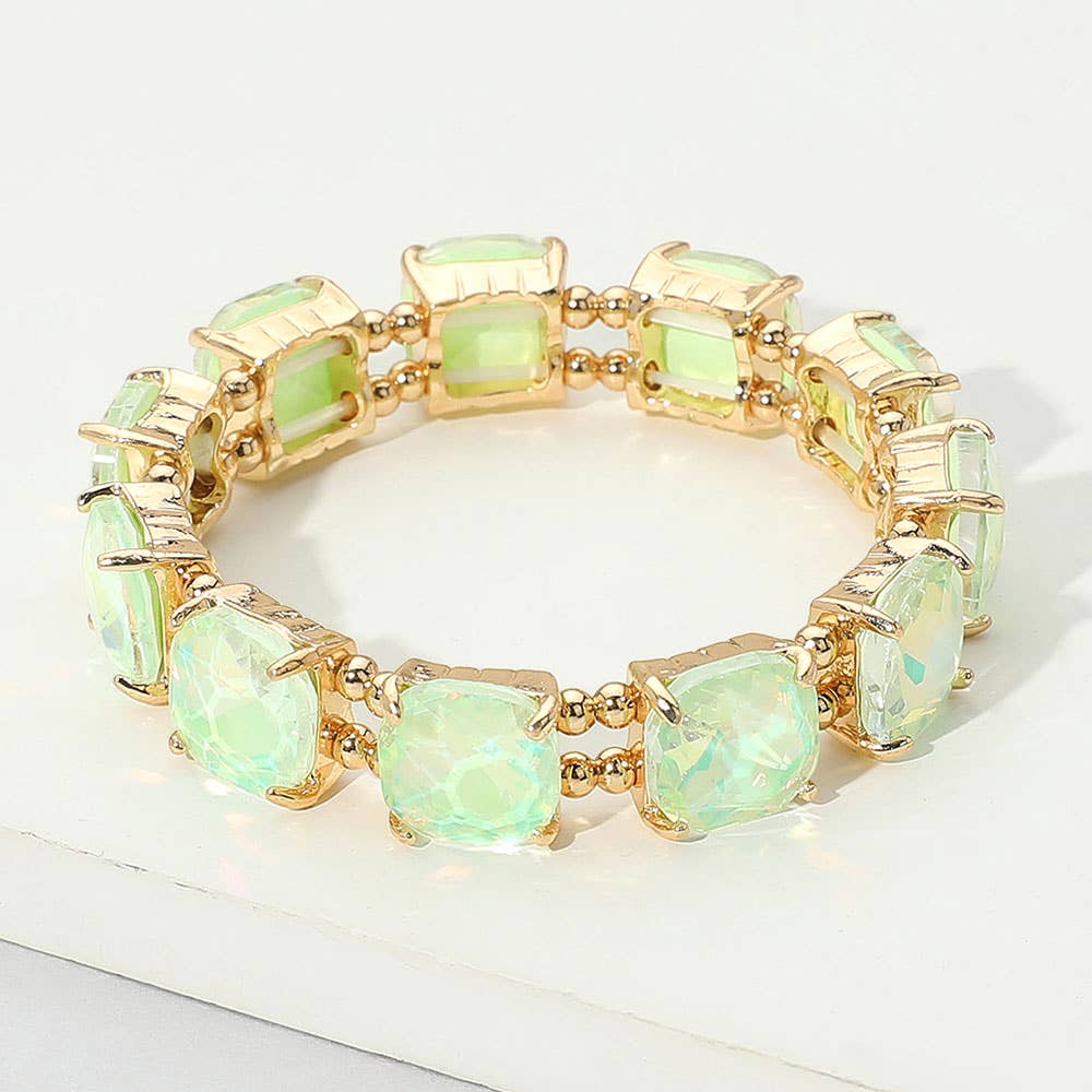Clear -Cushion Cut Square Stone Stretch Bracelet
