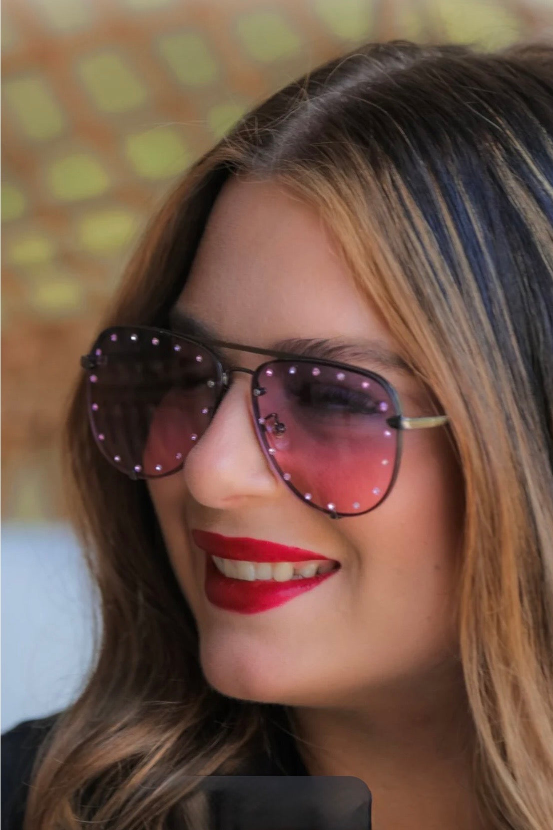 Hollywood Studded Aviator Sunglasses-Pink