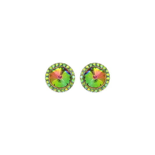Pink /Green Iridescent Vintage Style Crystal Halo Stud Earrings