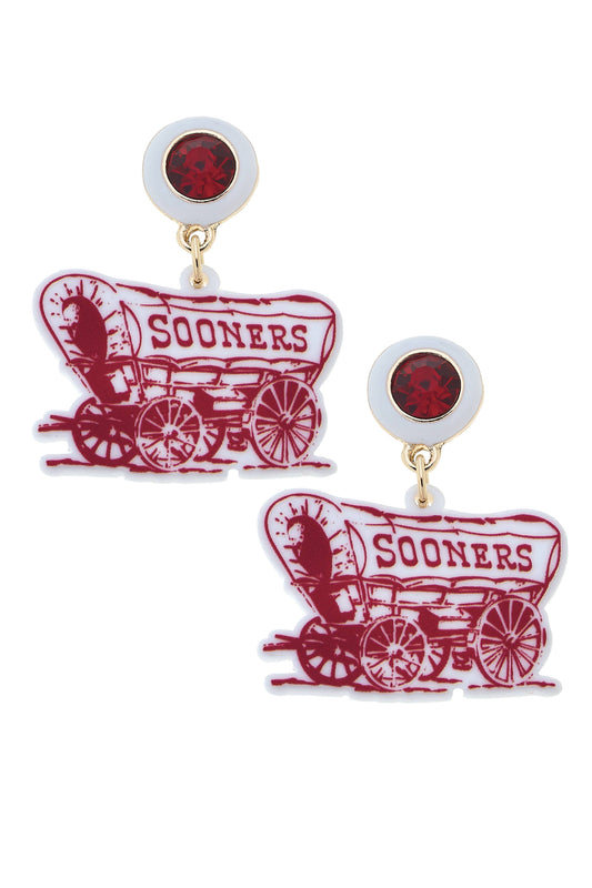 Oklahoma Sooner Schooner Wagon Resin Earrings