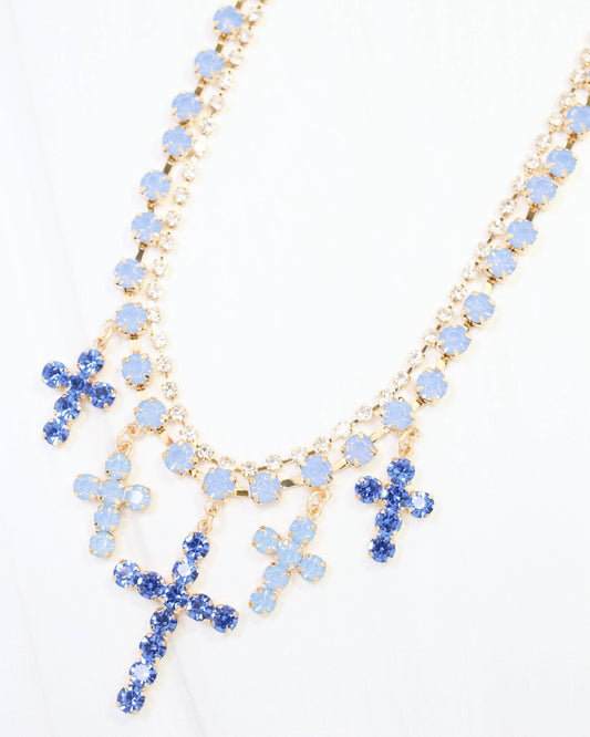 Caroline Hill -Sapphire Multi Cross Necklace