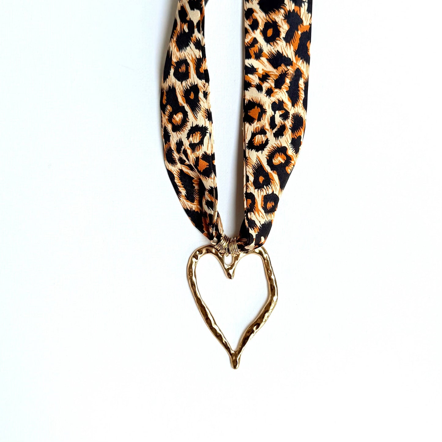Fall Scarf Animal Print Necklace "Gold Heart Charm"