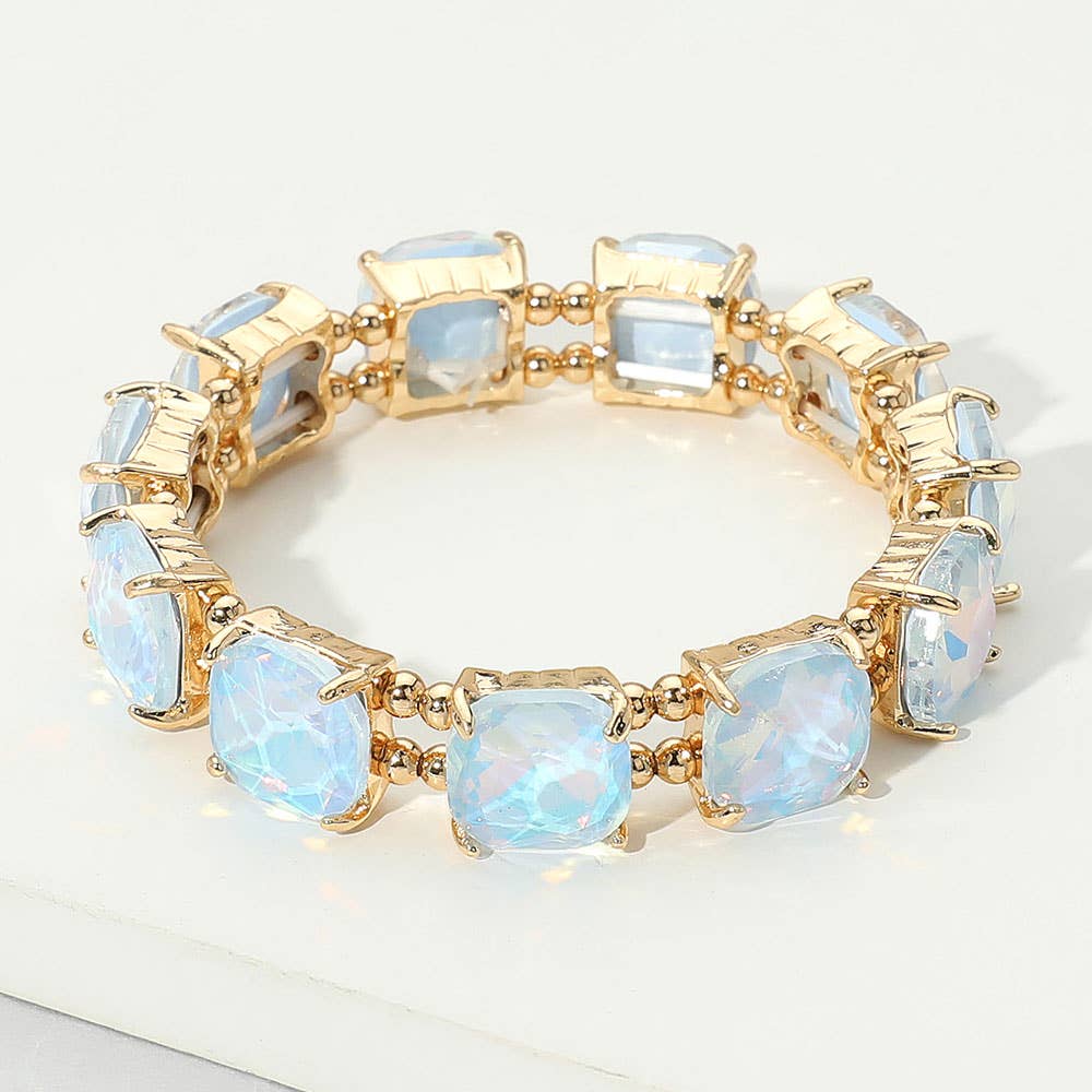 Clear -Cushion Cut Square Stone Stretch Bracelet