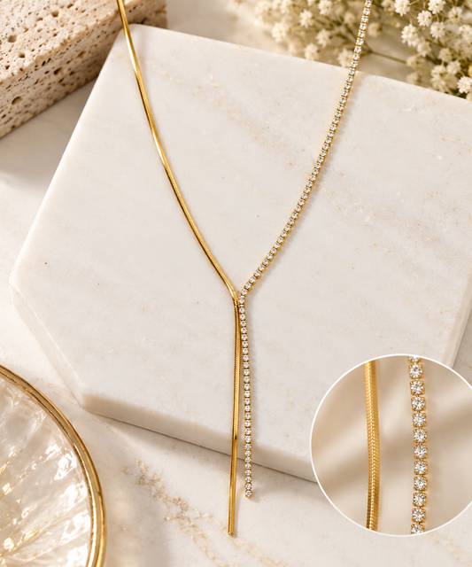 Gold/Rhinestone Y Necklace