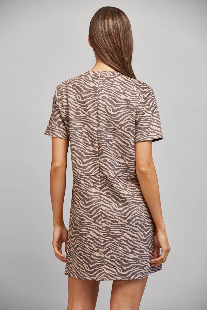 Brown Zebra Faux Suede Dress