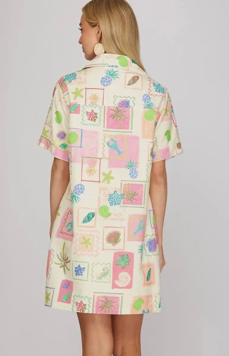 🌴 Palm Breeze Button Shirt Dress