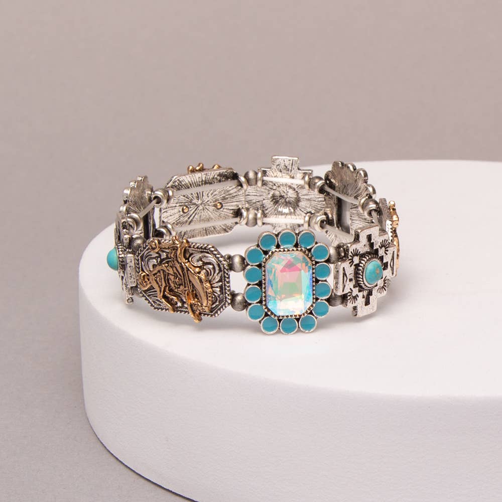 Western Stretch Bracelet With Gold Horse Panel