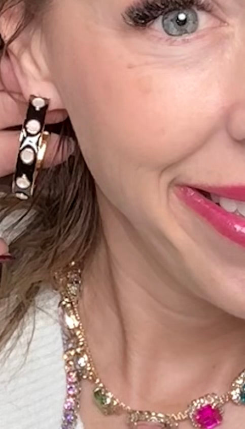 Black with Cream Hoop Earrings