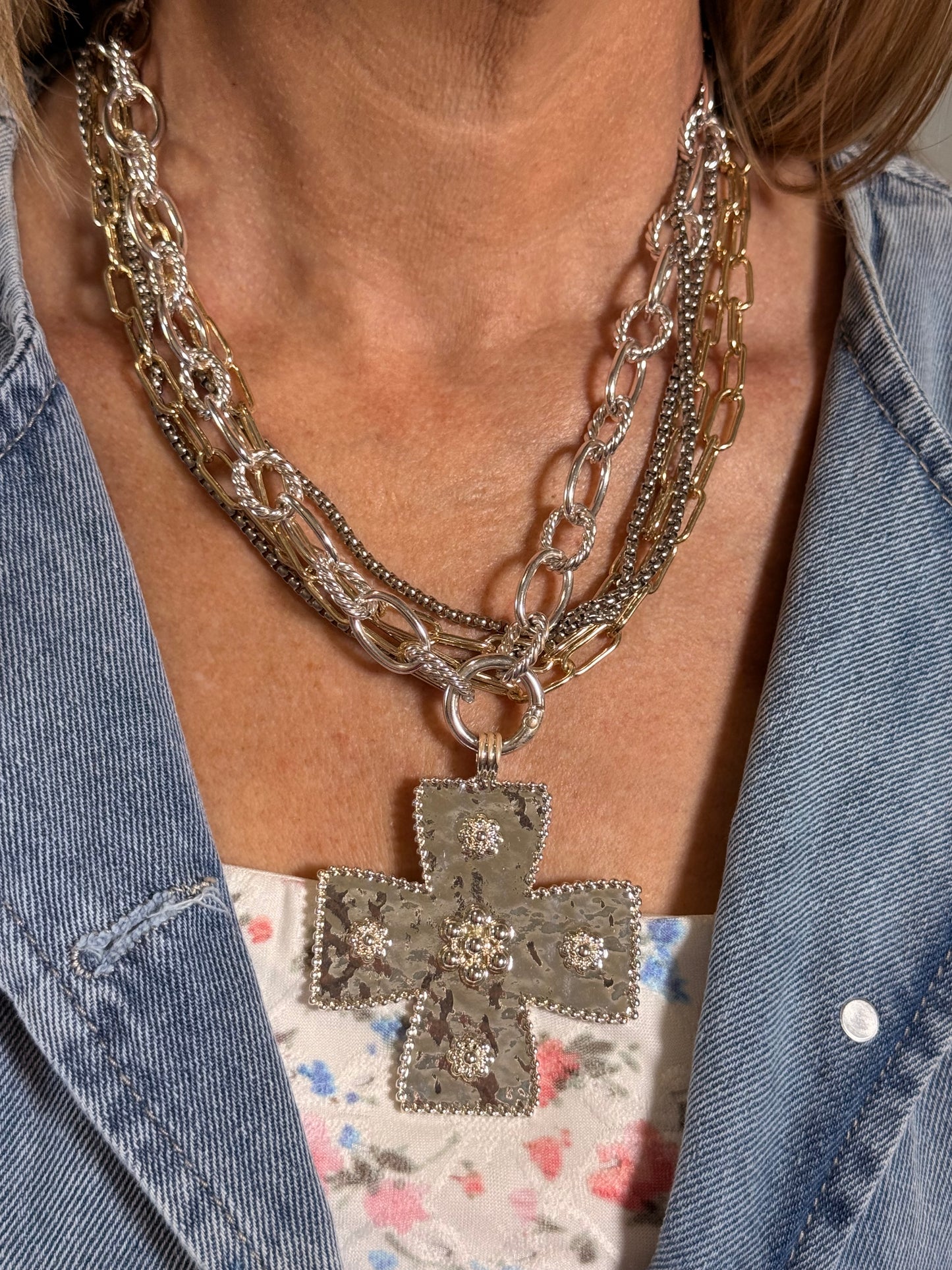 Caroline Hill - Carol Large Cross Charm Necklace Silver