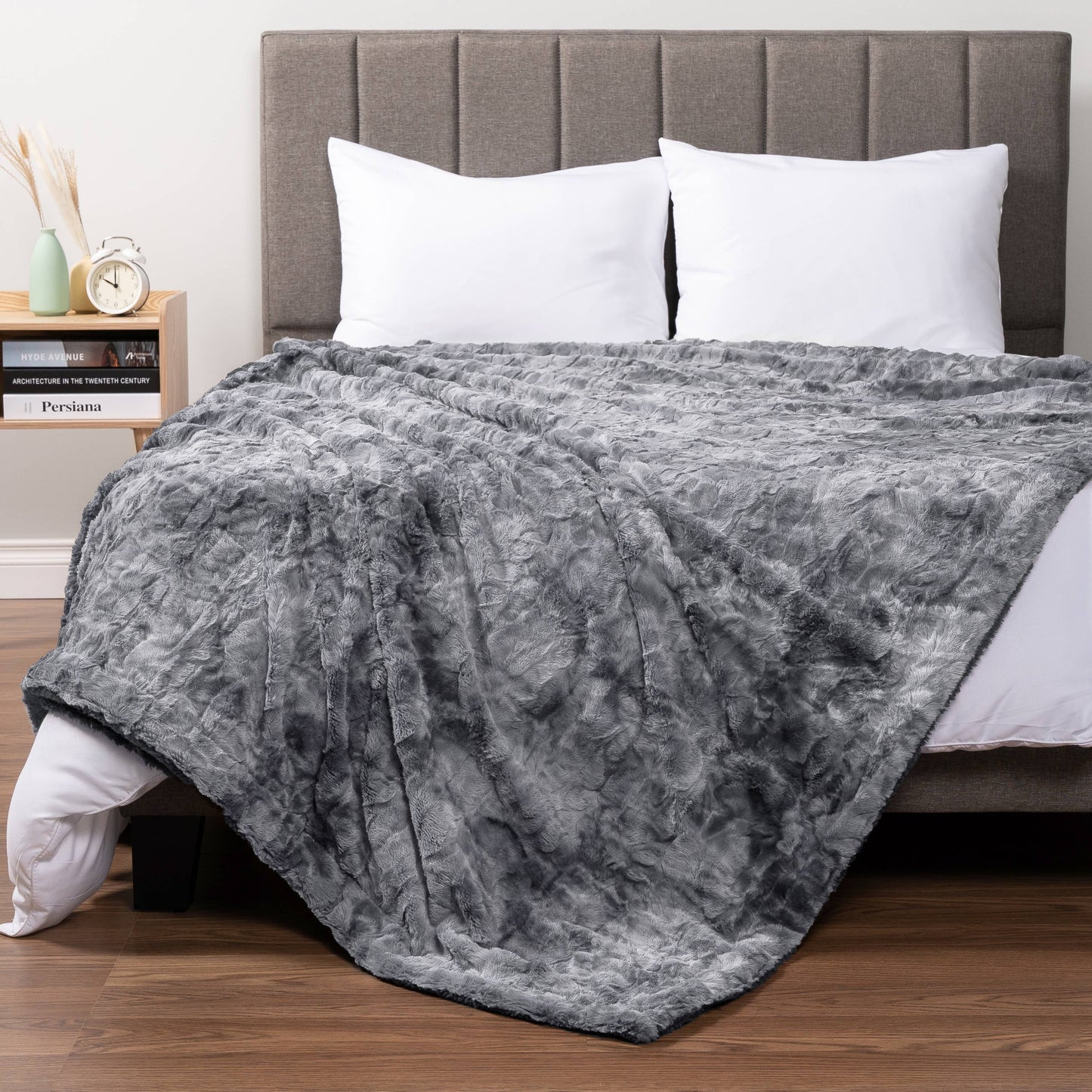 Gray Minky Sherpa Throw Blanket