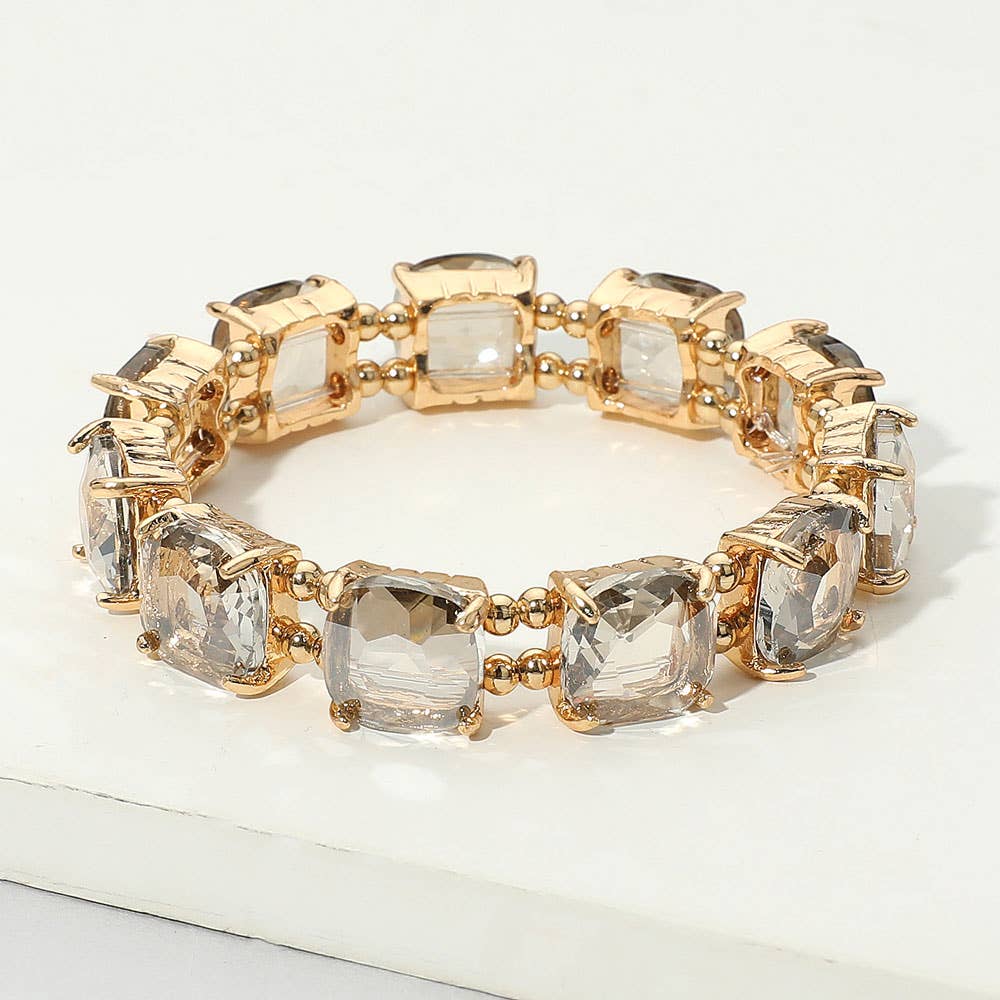 Clear -Cushion Cut Square Stone Stretch Bracelet