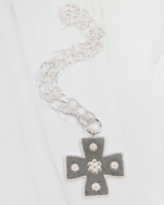 Caroline Hill - Carol Large Cross Charm Necklace Silver