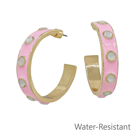 Pink with Cream Hoop Earrings