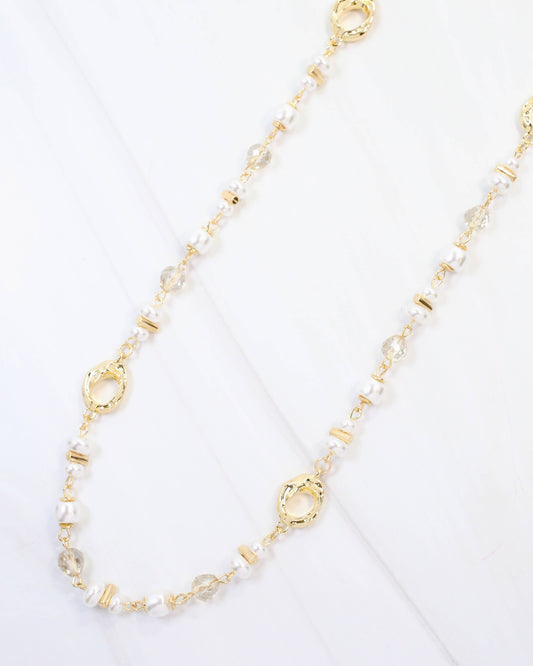 Caroline Hill - Fairbanks Long Glass Beaded Necklace Pearl