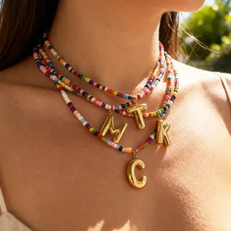 Gold Plated Initial Beaded Necklaces