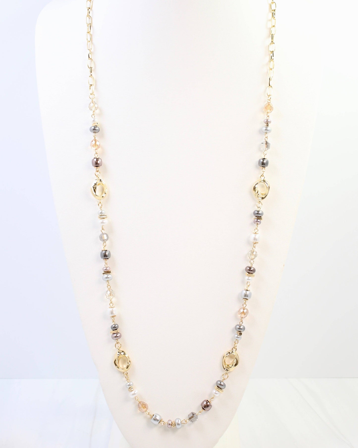 Caroline Hill - Fairbanks Long Glass Beaded Necklace Gray Multi