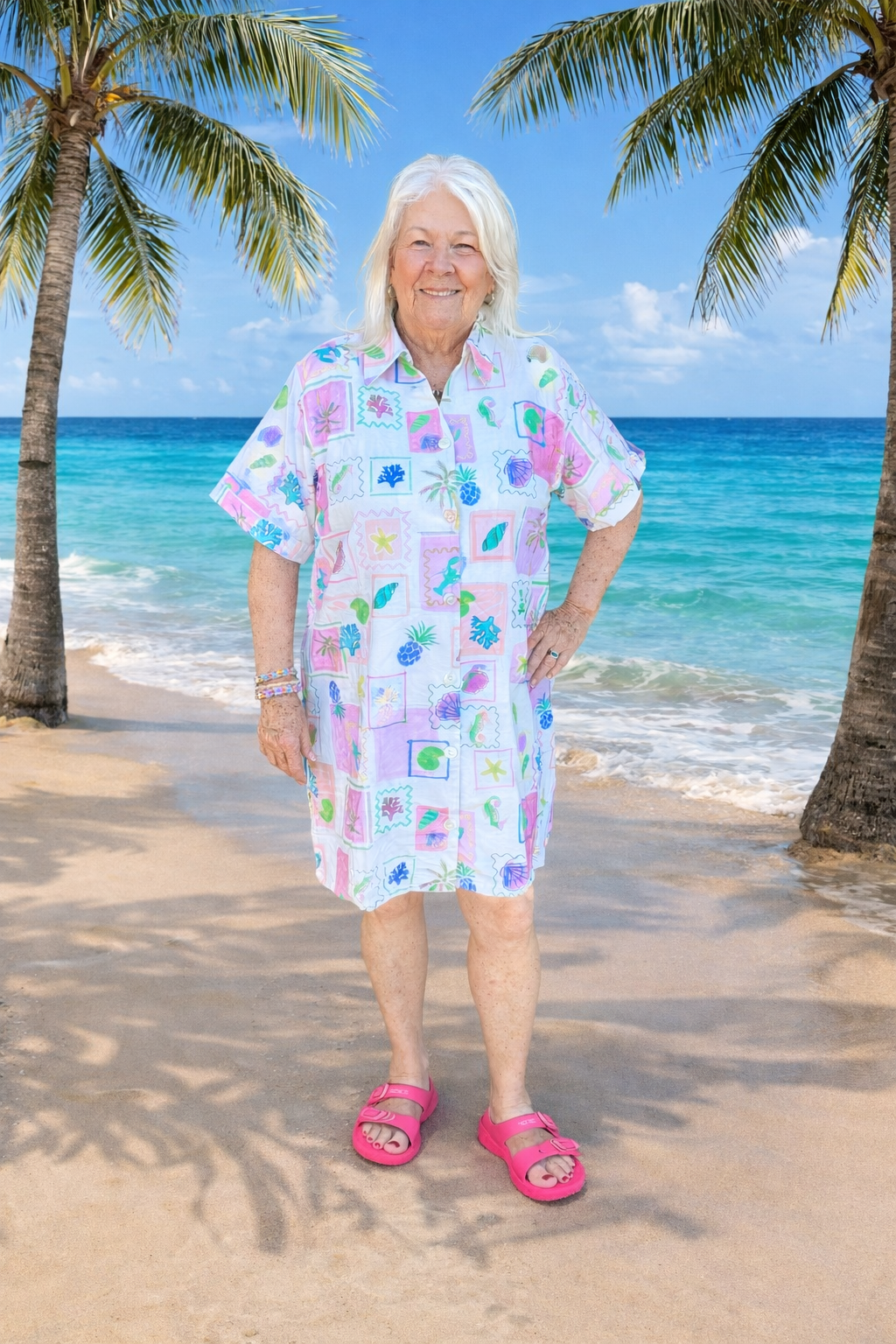 🌴 Palm Breeze Button Shirt Dress