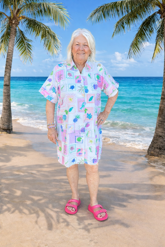 🌴 Palm Breeze Button Shirt Dress