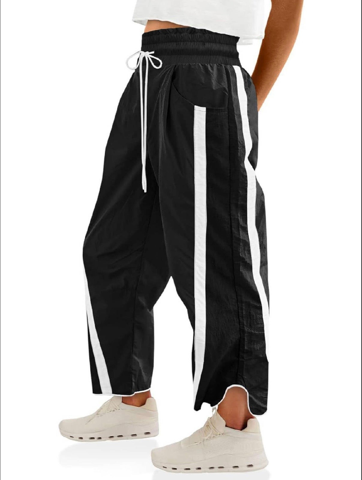 Black Athletic Color-Block Striped Waterproof Joggers