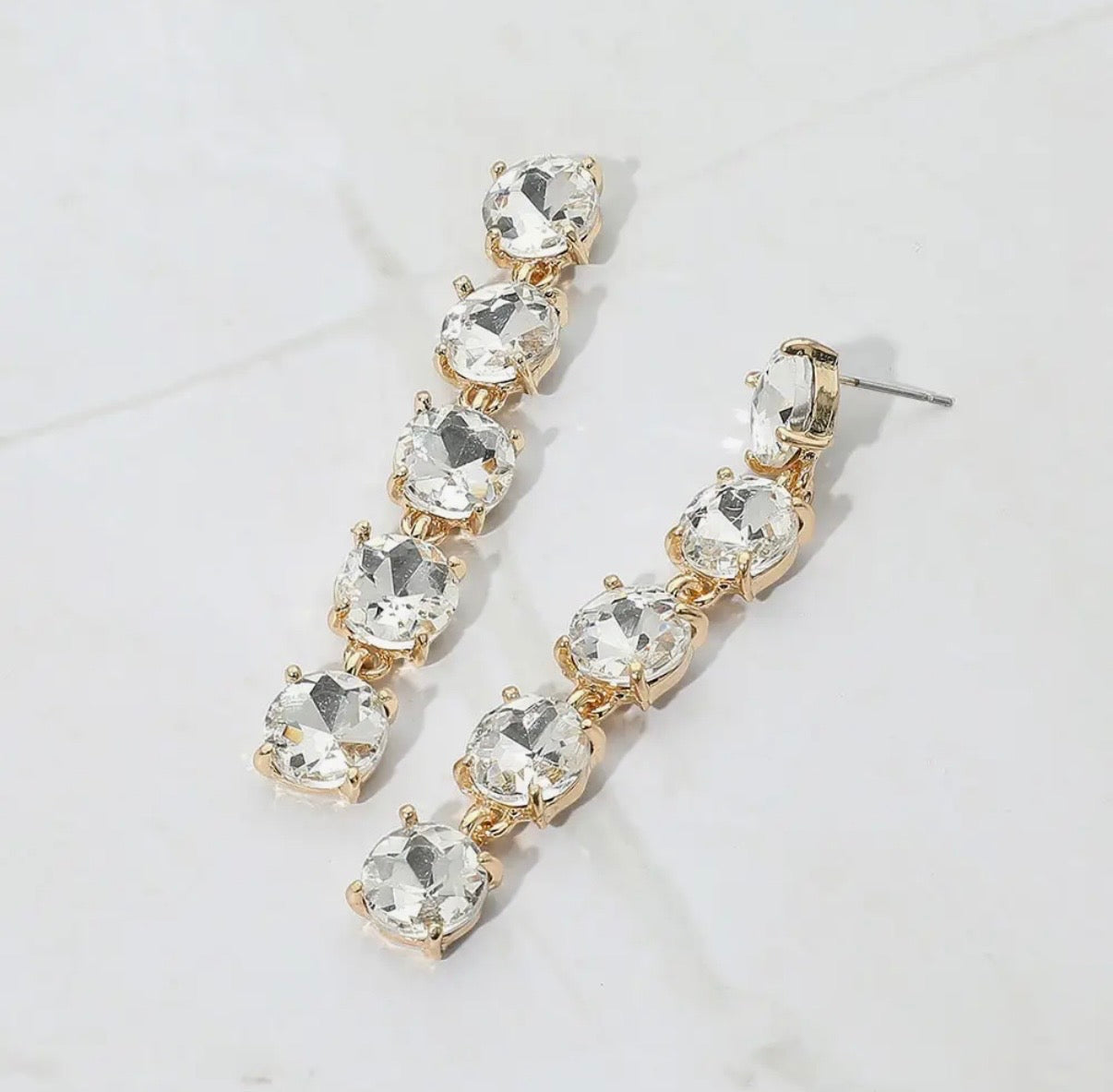 Clear/Gold Stone Dangle Earrings