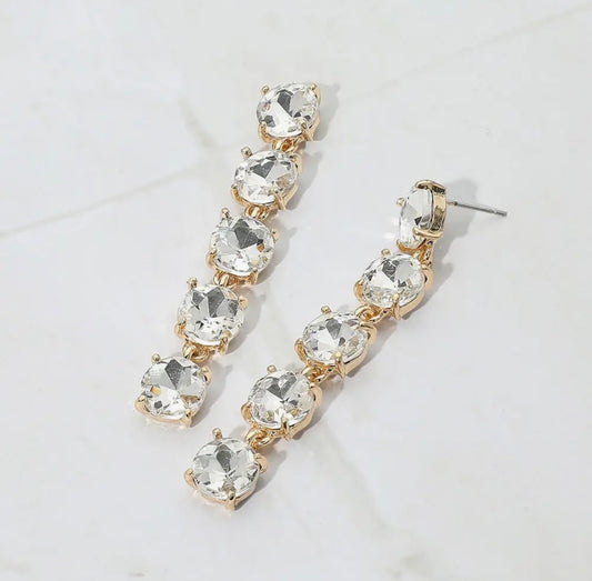 Clear/Gold Stone Dangle Earrings