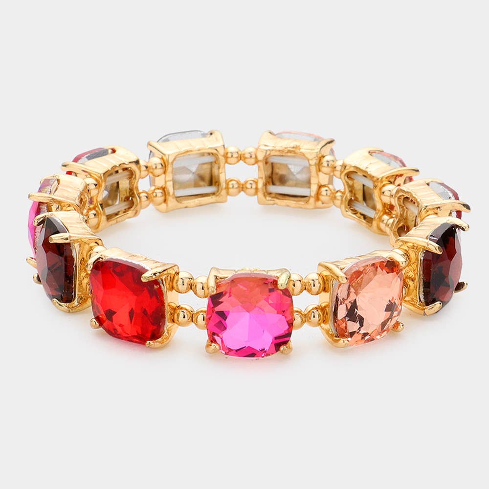Clear -Cushion Cut Square Stone Stretch Bracelet