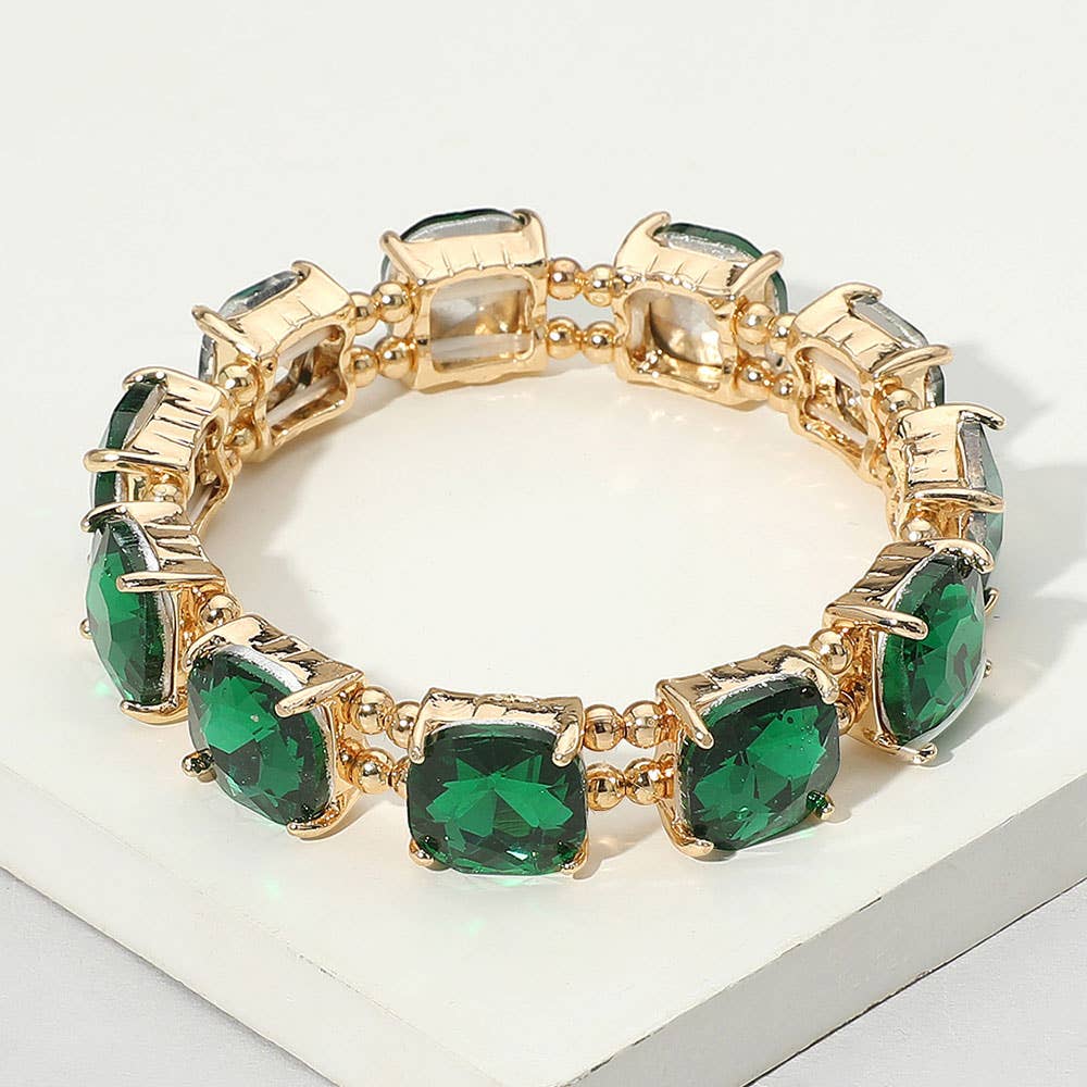 Clear -Cushion Cut Square Stone Stretch Bracelet