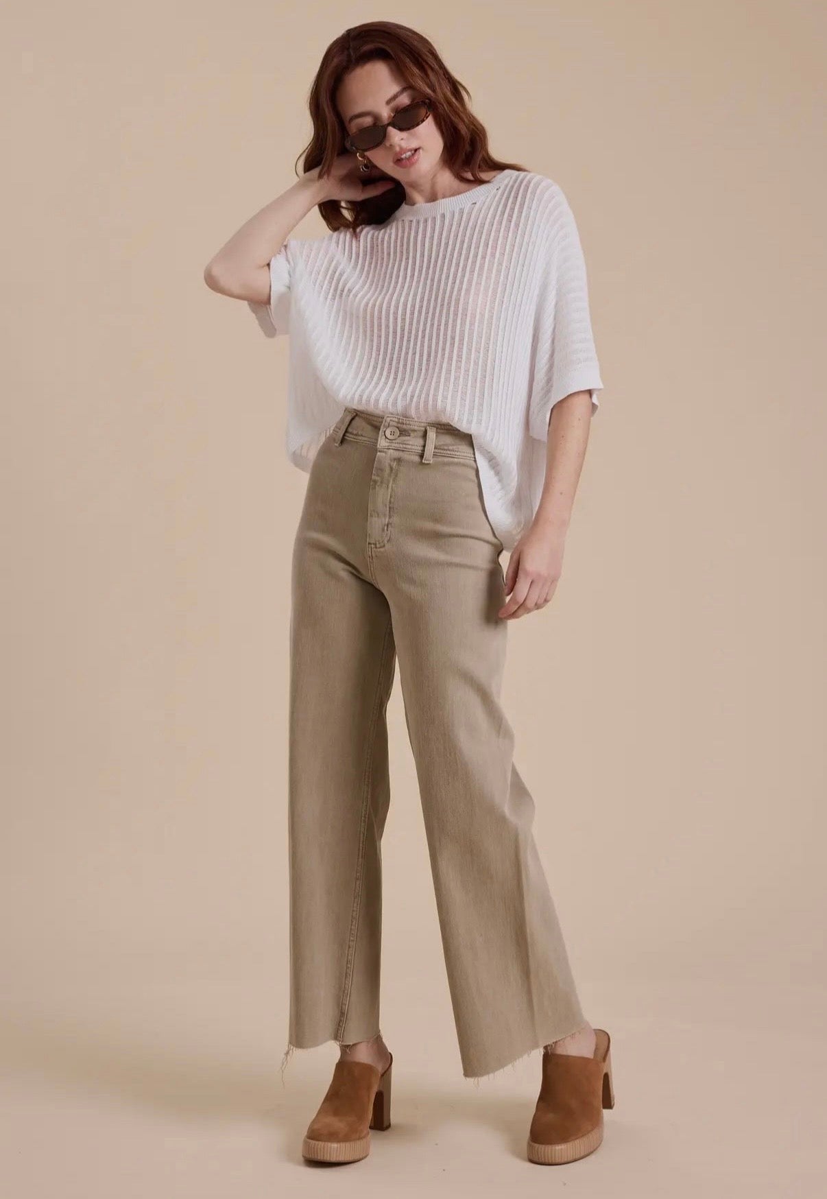 Stone-straight wide leg denim pants