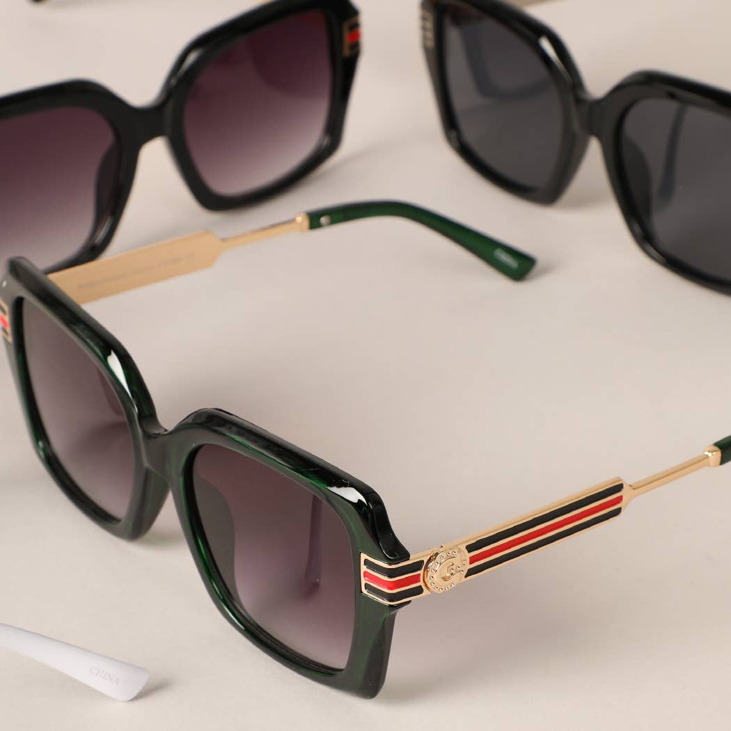Women's Square Sunglasses with Green/Red Stripe