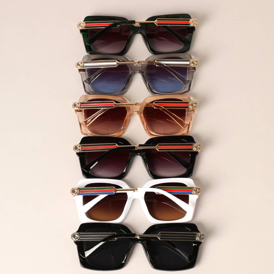Women's Square Sunglasses with Green/Red Stripe