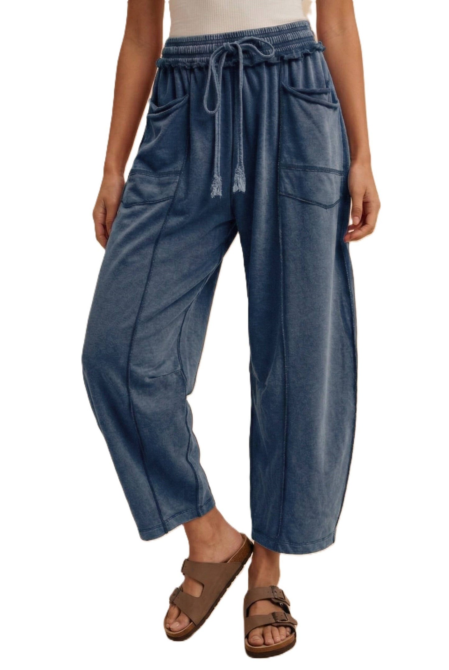 Midnight Blue- Mineral Wash Barrel Fit Utility Knit Pants