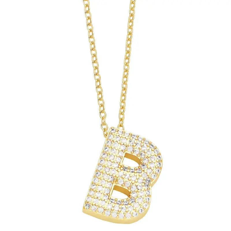 18K Gold Plated Rhinestone- Initial Necklaces