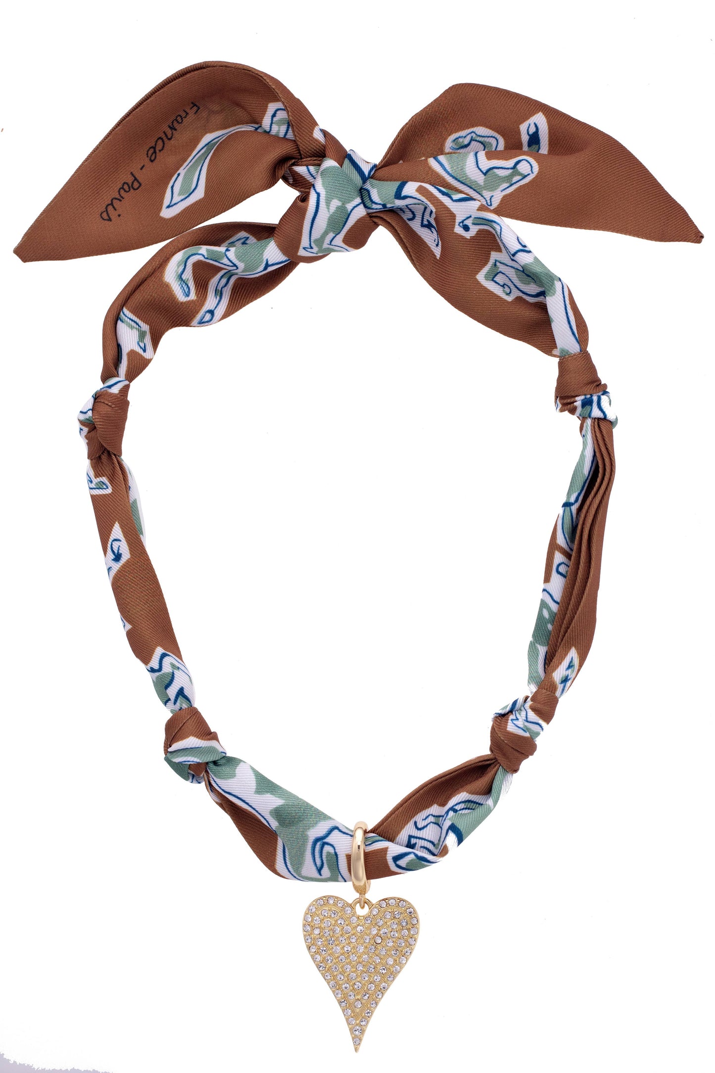 Pave Heart Scarf Necklace in Brown