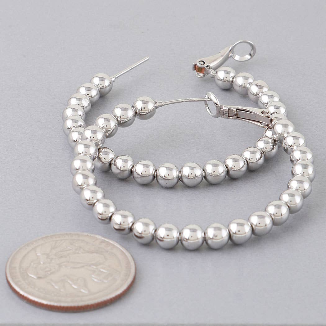 Silver Beaded Hoop Earrings